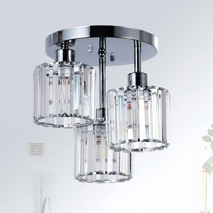 Modern Minimalist Round Iron Crystal Shade 3-Light Flush Mount Ceiling Light For Living Room