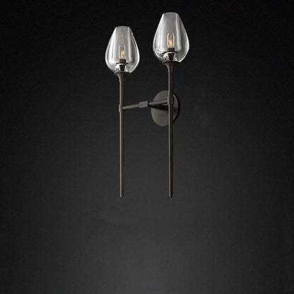 Contemporary Nordic Round Cylinder Cup Shape Copper Frame Crystal Shade 1/2 Light Wall Sconce Lamp For Bedroom