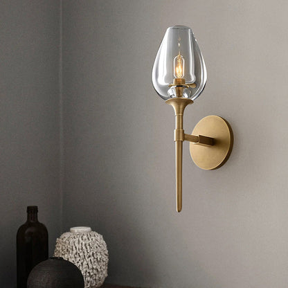 Contemporary Nordic Round Cylinder Cup Shape Copper Frame Crystal Shade 1/2 Light Wall Sconce Lamp For Bedroom