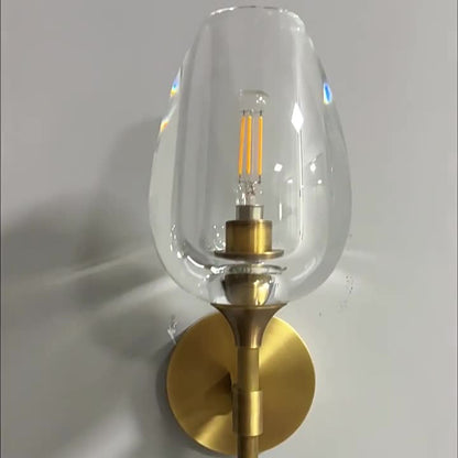 Contemporary Nordic Round Cylinder Cup Shape Copper Frame Crystal Shade 1/2 Light Wall Sconce Lamp For Bedroom