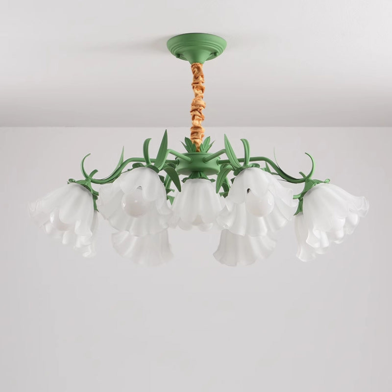Traditional French Leaf Flower Glass Shade Hardware Frame 4/6/7/9 Light Chandelier For Living Room