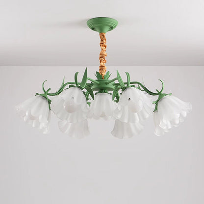 Traditional French Leaf Flower Glass Shade Hardware Frame 4/6/7/9 Light Chandelier For Living Room