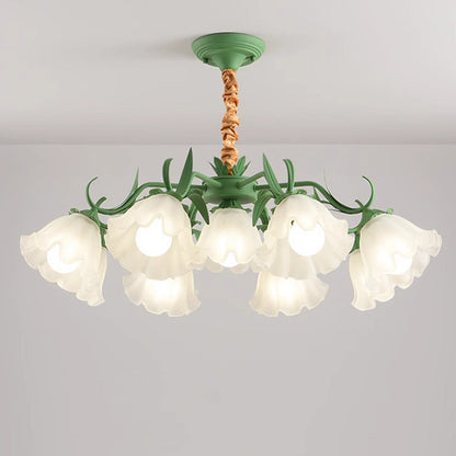 Traditional French Leaf Flower Glass Shade Hardware Frame 4/6/7/9 Light Chandelier For Living Room