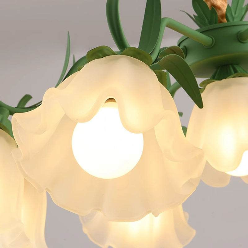 Traditional French Leaf Flower Glass Shade Hardware Frame 4/6/7/9 Light Chandelier For Living Room