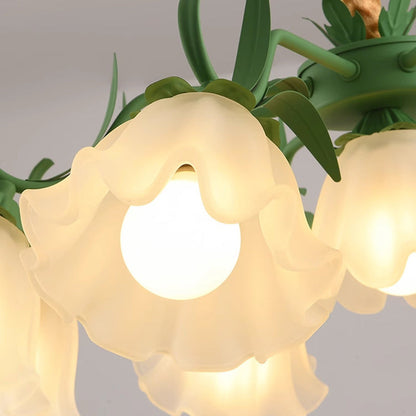 Traditional French Leaf Flower Glass Shade Hardware Frame 4/6/7/9 Light Chandelier For Living Room