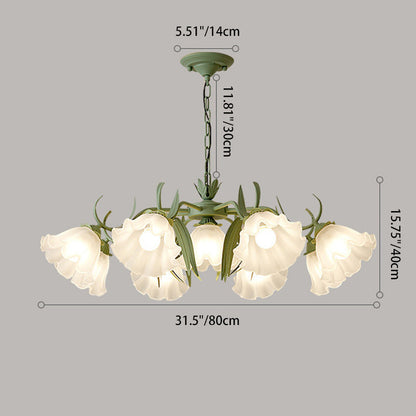 Traditional French Leaf Flower Glass Shade Hardware Frame 4/6/7/9 Light Chandelier For Living Room