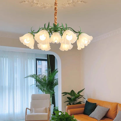 Traditional French Leaf Flower Glass Shade Hardware Frame 4/6/7/9 Light Chandelier For Living Room