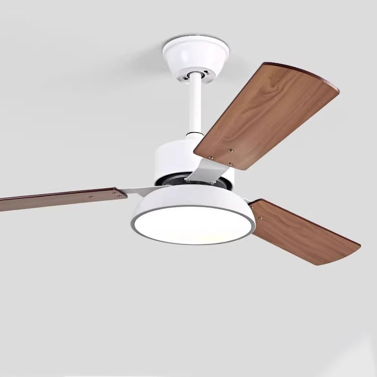 Modern Minimalist Round Solid Wood Fan Blade Iron Acrylic Shade LED Downrods Ceiling Fan Light For Living Room