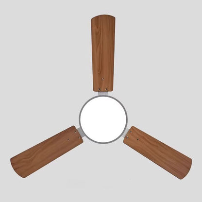 Modern Minimalist Round Solid Wood Fan Blade Iron Acrylic Shade LED Downrods Ceiling Fan Light For Living Room