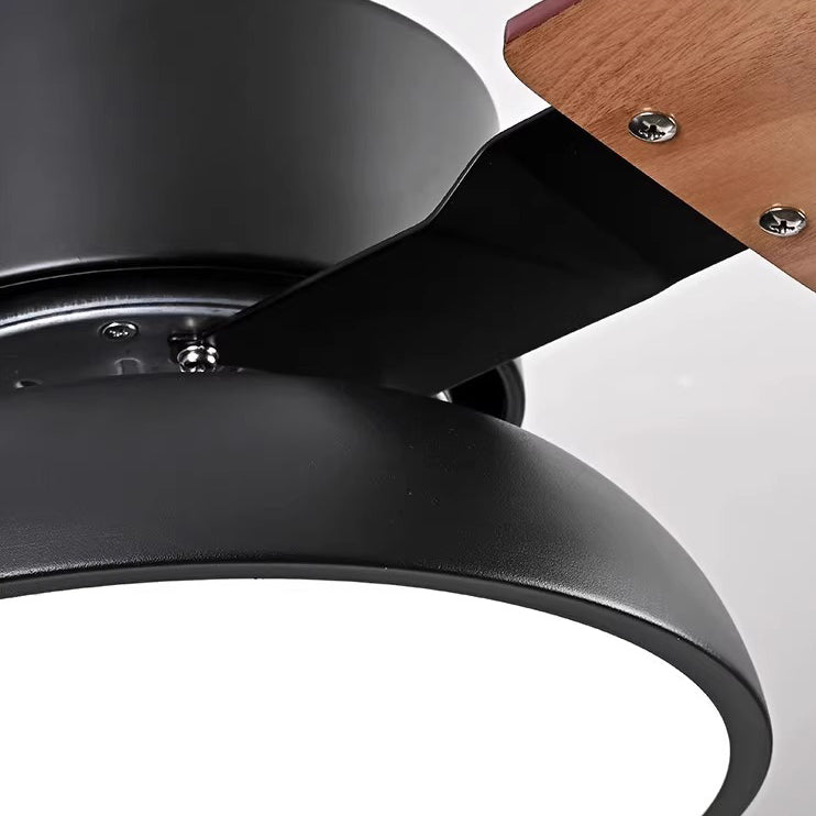 Modern Minimalist Round Solid Wood Fan Blade Iron Acrylic Shade LED Downrods Ceiling Fan Light For Living Room