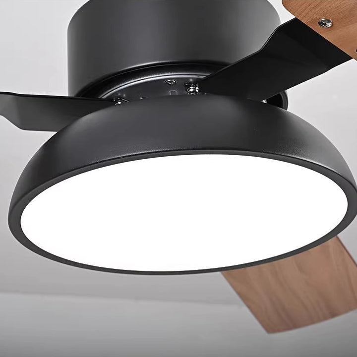 Modern Minimalist Round Solid Wood Fan Blade Iron Acrylic Shade LED Downrods Ceiling Fan Light For Living Room