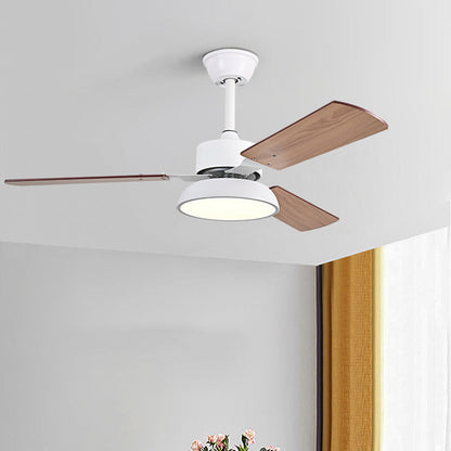 Modern Minimalist Round Solid Wood Fan Blade Iron Acrylic Shade LED Downrods Ceiling Fan Light For Living Room
