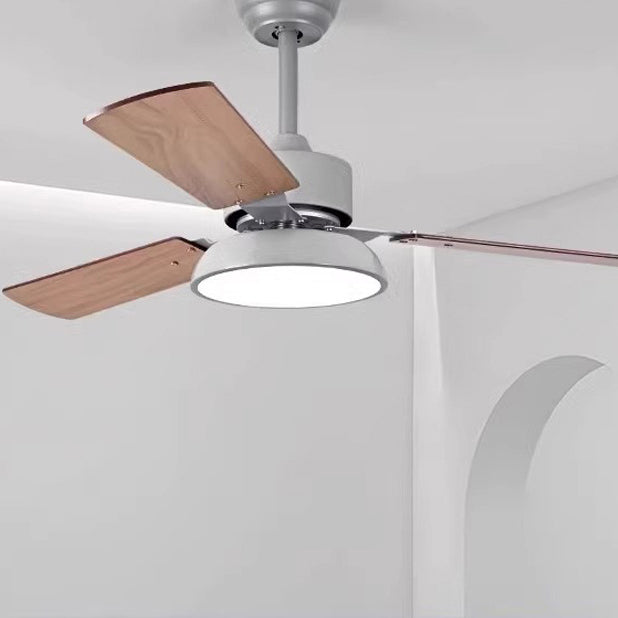 Modern Minimalist Round Solid Wood Fan Blade Iron Acrylic Shade LED Downrods Ceiling Fan Light For Living Room