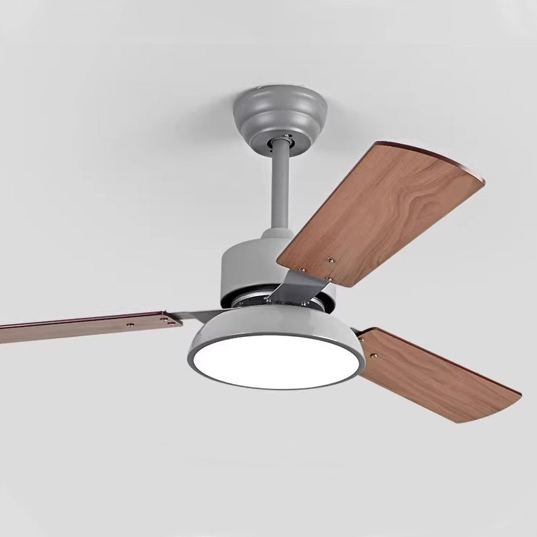 Modern Minimalist Round Solid Wood Fan Blade Iron Acrylic Shade LED Downrods Ceiling Fan Light For Living Room