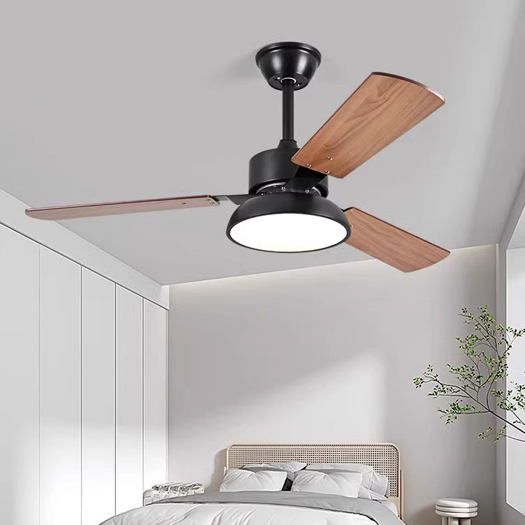 Modern Minimalist Round Solid Wood Fan Blade Iron Acrylic Shade LED Downrods Ceiling Fan Light For Living Room