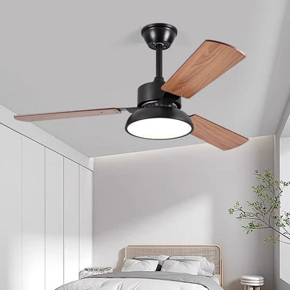 Modern Minimalist Round Solid Wood Fan Blade Iron Acrylic Shade LED Downrods Ceiling Fan Light For Living Room