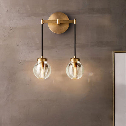 Contemporary Nordic Globe Copper Frame Glass Shade 1-Light Wall Sconce Lamp For Living Room