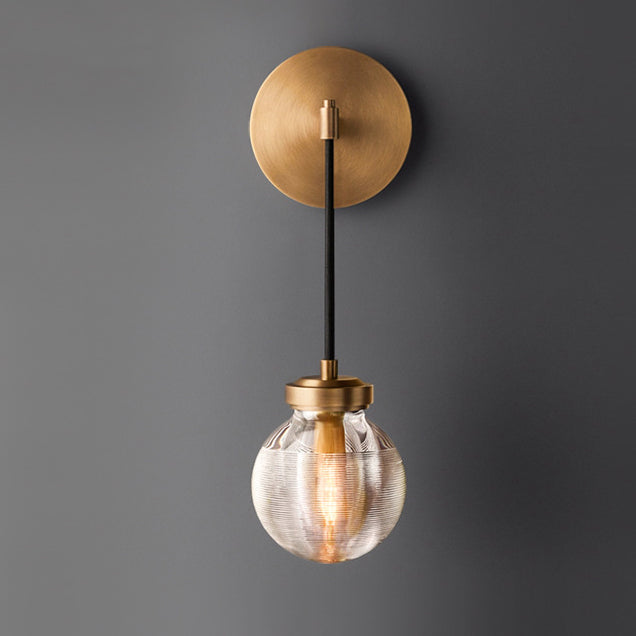 Contemporary Nordic Globe Copper Frame Glass Shade 1-Light Wall Sconce Lamp For Living Room