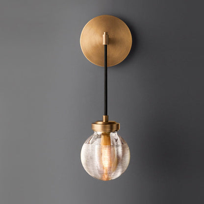 Contemporary Nordic Globe Copper Frame Glass Shade 1-Light Wall Sconce Lamp For Living Room