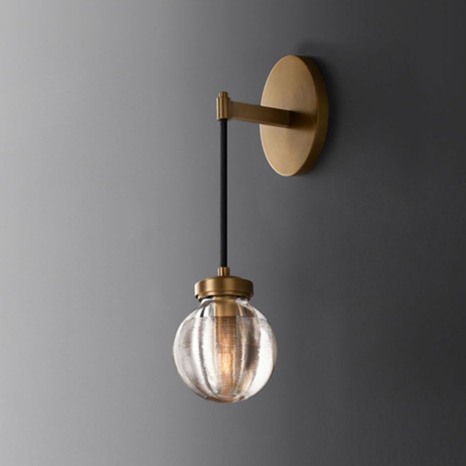 Contemporary Nordic Globe Copper Frame Glass Shade 1-Light Wall Sconce Lamp For Living Room