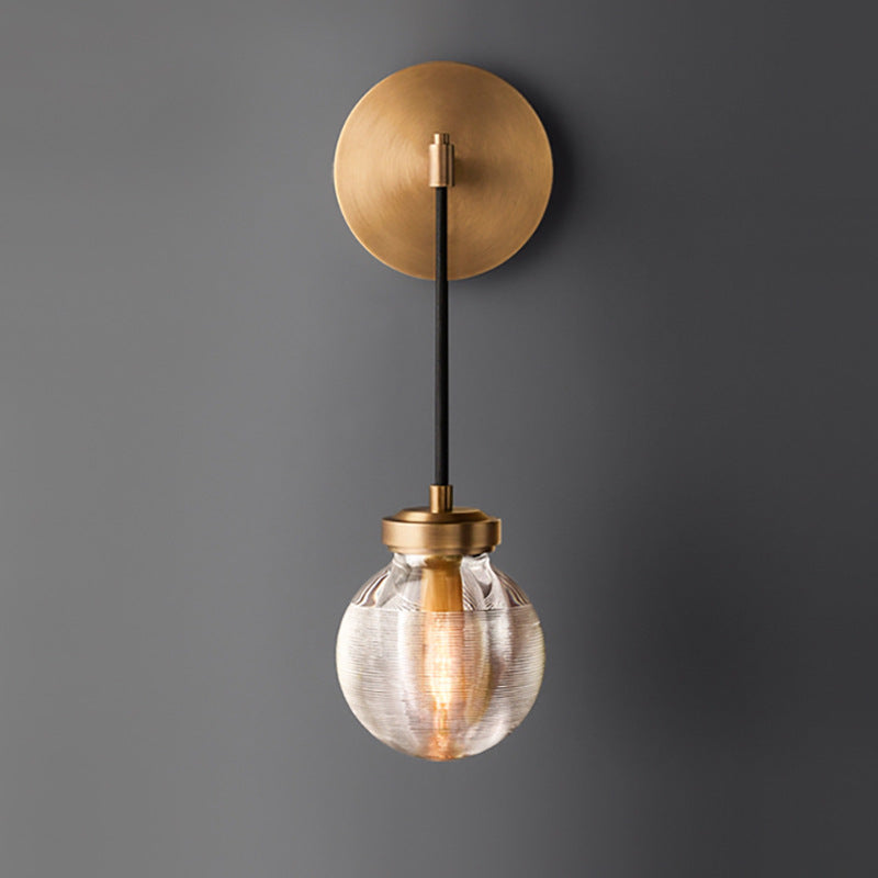 Contemporary Nordic Globe Copper Frame Glass Shade 1-Light Wall Sconce Lamp For Living Room
