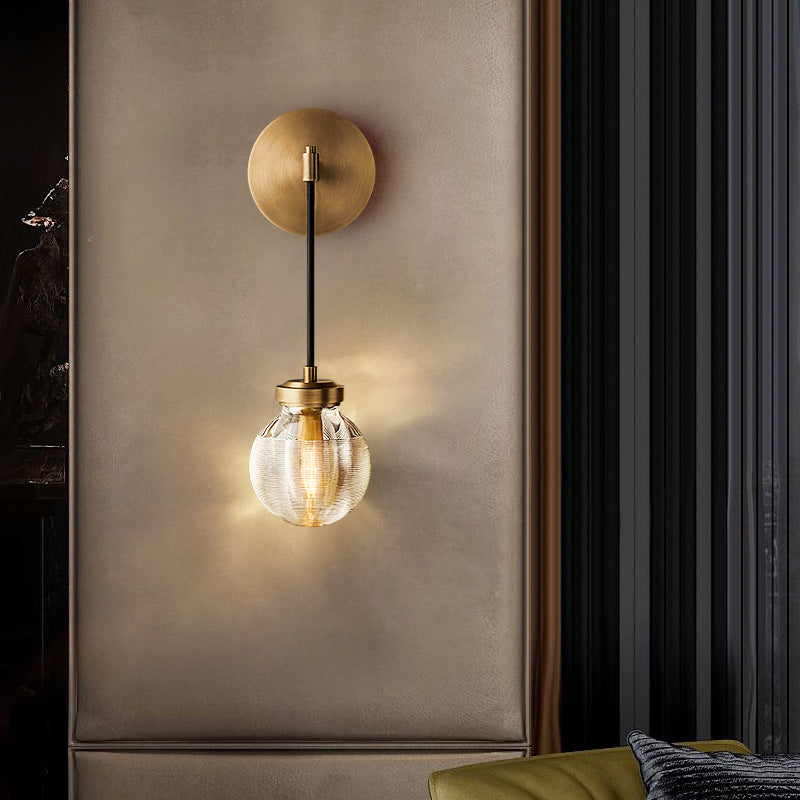 Contemporary Nordic Globe Copper Frame Glass Shade 1-Light Wall Sconce Lamp For Living Room