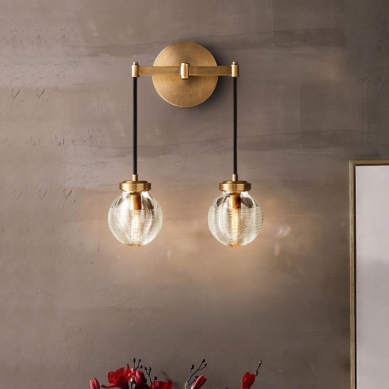 Contemporary Nordic Globe Copper Frame Glass Shade 1-Light Wall Sconce Lamp For Living Room
