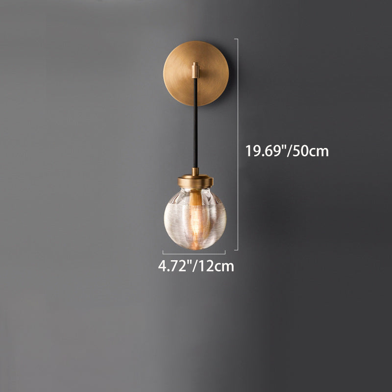 Contemporary Nordic Globe Copper Frame Glass Shade 1-Light Wall Sconce Lamp For Living Room