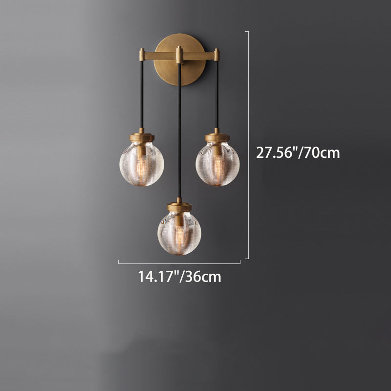 Contemporary Nordic Globe Copper Frame Glass Shade 1-Light Wall Sconce Lamp For Living Room