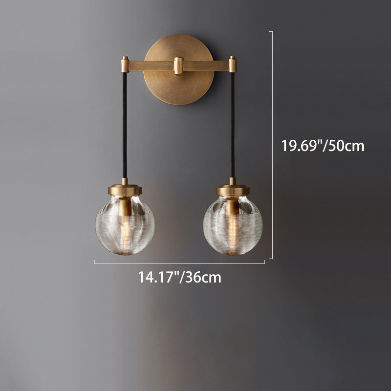Contemporary Nordic Globe Copper Frame Glass Shade 1-Light Wall Sconce Lamp For Living Room