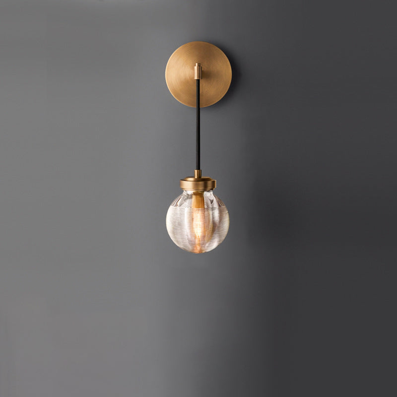 Contemporary Nordic Globe Copper Frame Glass Shade 1-Light Wall Sconce Lamp For Living Room