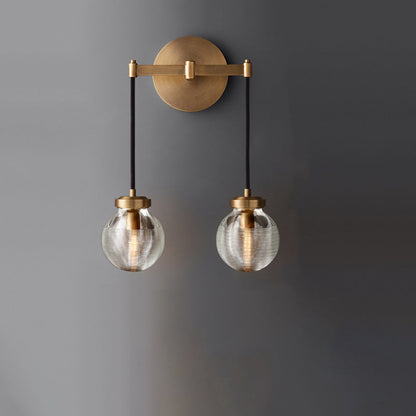 Contemporary Nordic Globe Copper Frame Glass Shade 1-Light Wall Sconce Lamp For Living Room