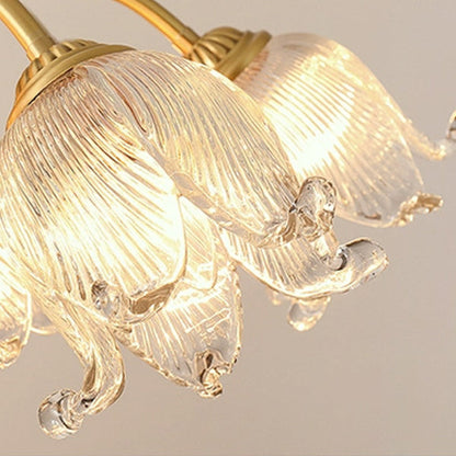Traditional European Round Flower Glass Shade Full Copper Frame 5/12/15 Light Flush Mount Ceiling Light For Living Room