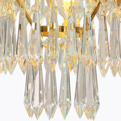 Traditional French Round Flower Carved Crystal Copper Frame 3-Light Pendant Light For Living Room