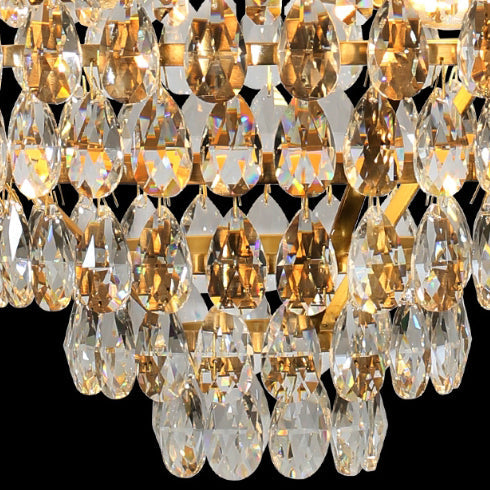 Traditional French Round Crown Shape Cut Diamond Crystal Copper Frame Candelabra 9-Light Chandelier For Living Room