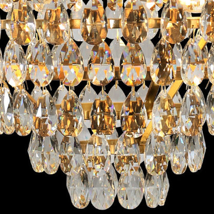 Traditional French Round Crown Shape Cut Diamond Crystal Copper Frame Candelabra 9-Light Chandelier For Living Room