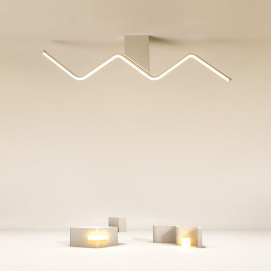 Modern Minimalist Straight Line Aluminum Iron Silicone LED Flush Mount Ceiling Light For Living Room
