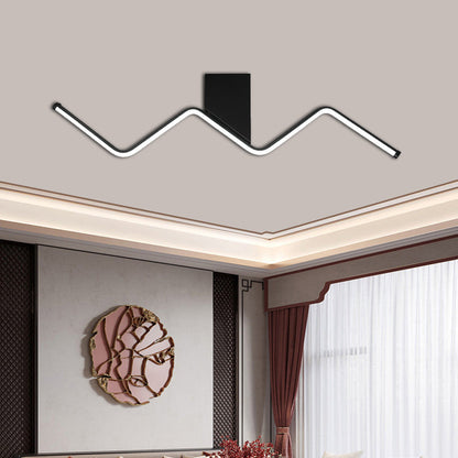 Modern Minimalist Straight Line Aluminum Iron Silicone LED Flush Mount Ceiling Light For Living Room