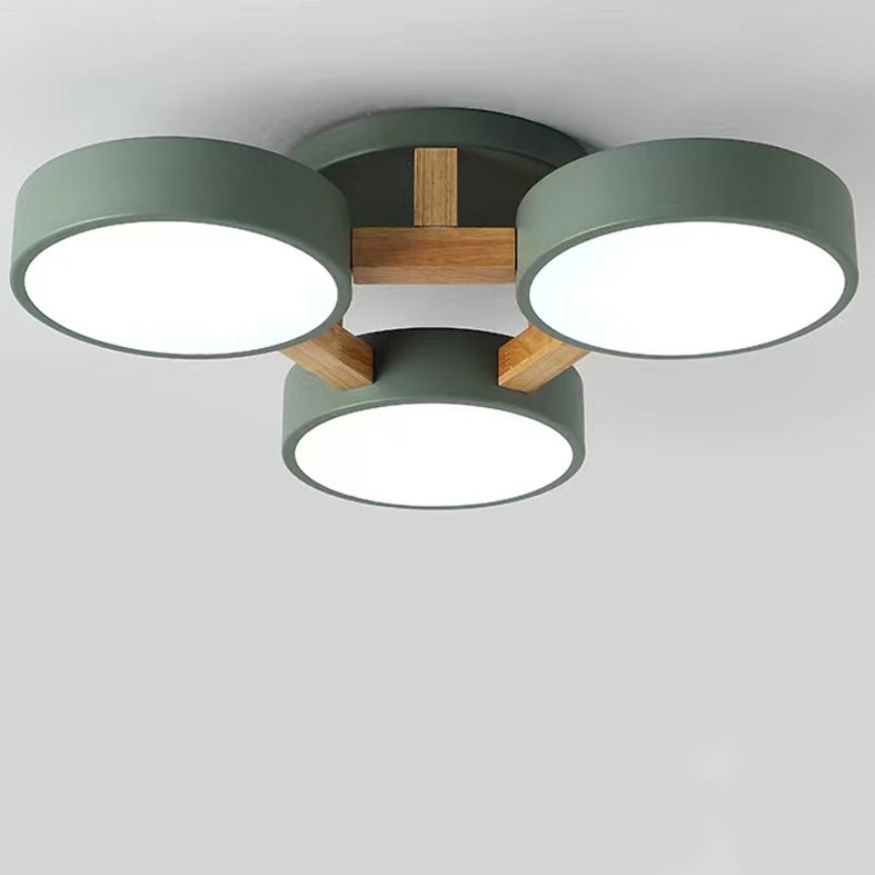 Modern Minimalist Multi Round Iron Wood Acrylic LED Semi-Flush Mount Ceiling Light For Living Room