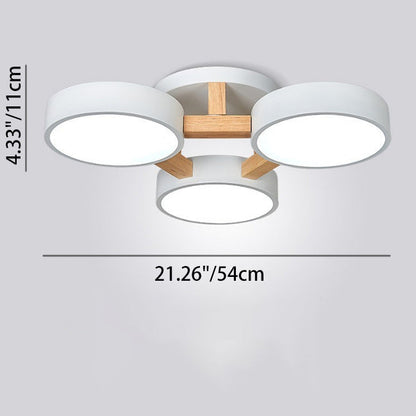 Modern Minimalist Multi Round Iron Wood Acrylic LED Semi-Flush Mount Ceiling Light For Living Room