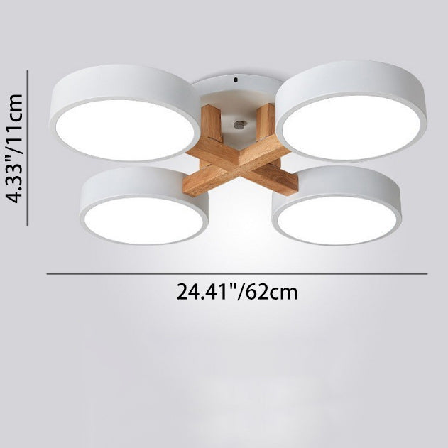 Modern Minimalist Multi Round Iron Wood Acrylic LED Semi-Flush Mount Ceiling Light For Living Room