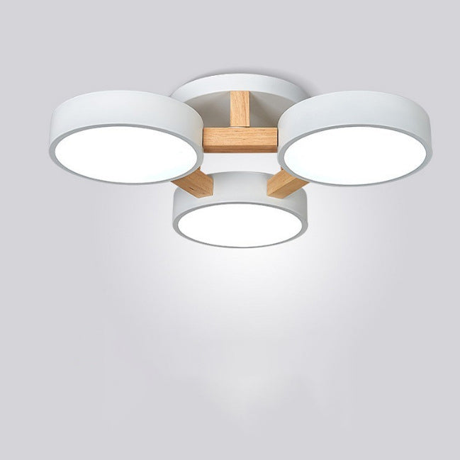 Modern Minimalist Multi Round Iron Wood Acrylic LED Semi-Flush Mount Ceiling Light For Living Room