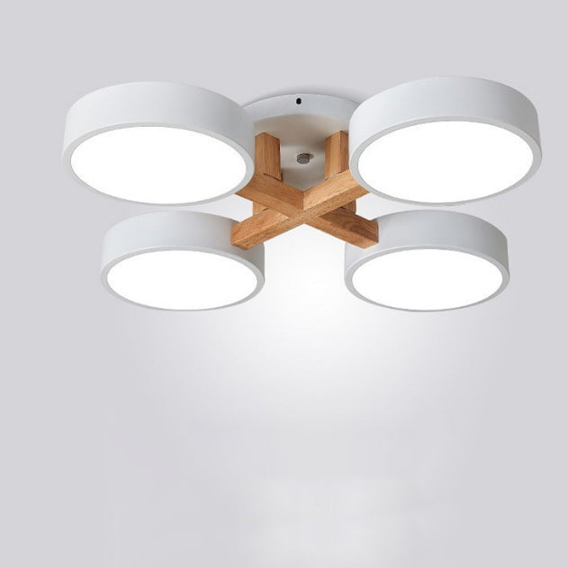 Modern Minimalist Multi Round Iron Wood Acrylic LED Semi-Flush Mount Ceiling Light For Living Room