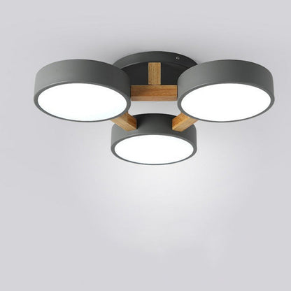 Modern Minimalist Multi Round Iron Wood Acrylic LED Semi-Flush Mount Ceiling Light For Living Room