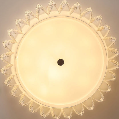 Contemporary Nordic Round Lace Iron Frame PVC Shade LED Flush Mount Ceiling Light For Bedroom