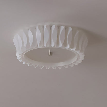 Contemporary Nordic Round Lace Iron Frame PVC Shade LED Flush Mount Ceiling Light For Bedroom