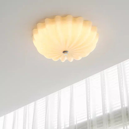 Modern Mid-Century Cream Round Petal Hardware Glass LED Flush Mount Ceiling Light For Bedroom