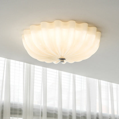 Modern Mid-Century Cream Round Petal Hardware Glass LED Flush Mount Ceiling Light For Bedroom