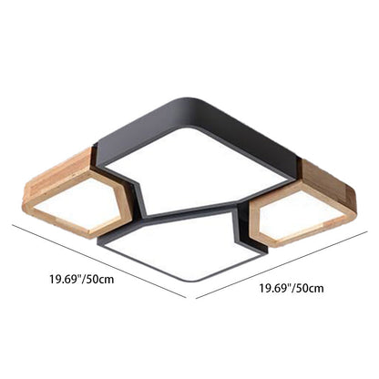 Contemporary Nordic Square Rectangle Geometric Combination Iron Solid Wood Acrylic Shade LED Flush Mount Ceiling Light For Living Room