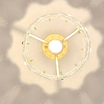 Traditional French Round Lace Full Copper Frame Glass Shade 1-Light Semi-Flush Mount Ceiling Light For Living Room